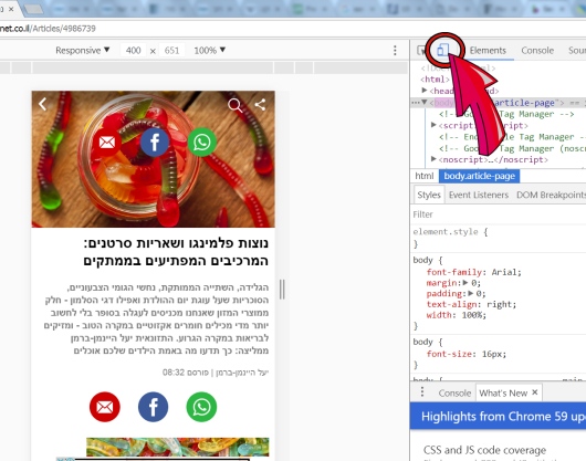 בדיקת מובייל לאתר